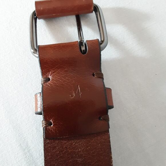 Heavy Leather Belt 34 Waist Off Center Pin And Punch Holes Caramel Brown - Picture 9 of 12